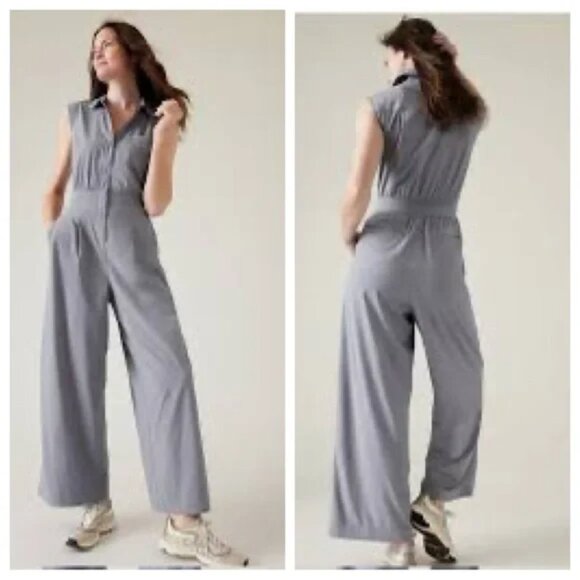 Athleta Brooklyn Heights Wide Leg Jumpsuit in Grey Size 10 P Petite - Picture 1 of 11